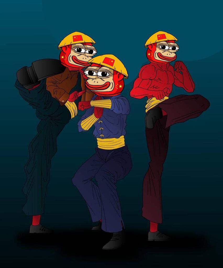 Three Ponkei in martial arts stances
